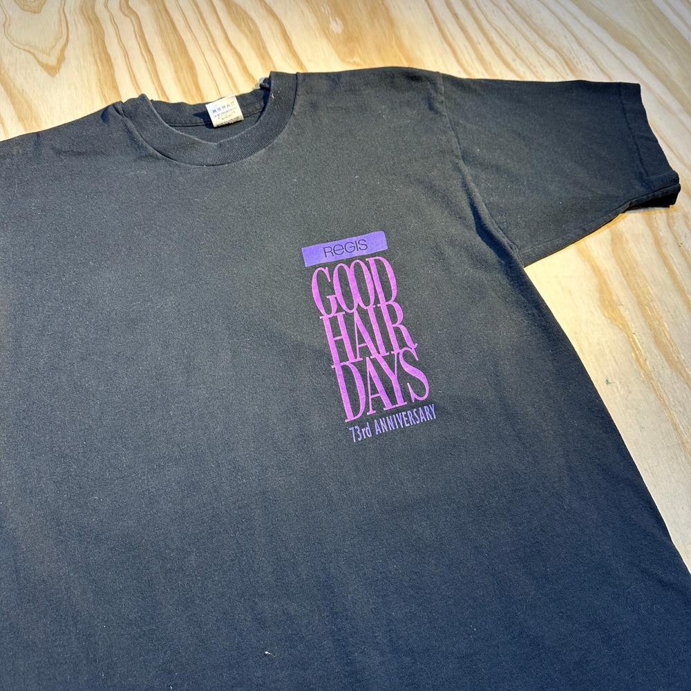 Vintage Fruit of the Loom Regis Good Hair Days T Shirt Black Mens Large 90s USA